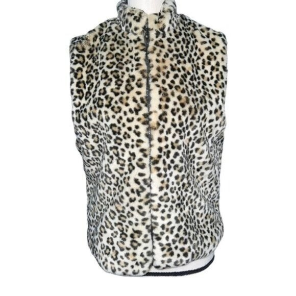 Preston & York Leopard Print Faux Fur Zip-Up Vest Womens Size Medium - Picture 1 of 9
